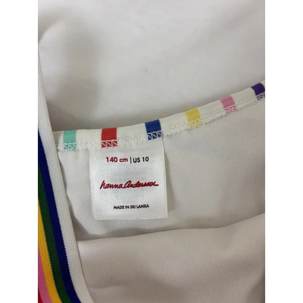 Hanna Andersson Sz 10 Rainbow Allover Print One Shoulder Swim Top